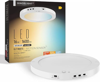 SINCELIGHT Ultimate LED Motion Sensor Ceiling Light (All in ONE), 3000K/4000K/6000K Warm to Cool Turnable, Multi-Mode, Dusk to Dawn & Movement Activated for Hallway/Porch/Closet, Pack of 1