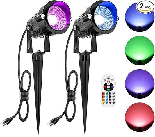 ZUCKEO 10W RGB Color Changing Landscape Lights, Outdoor Waterproof LED Spotlights with Remote & Plug for Garden, Yard, Patio, Driveway, Birthday & Holidays Decoration