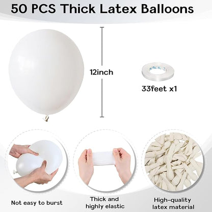 White Balloons 12 Inch, 50Pcs Matte Latex for Arch Party Helium Decorations - Birthday, Wedding, Baby Shower, Graduation, Anniversary