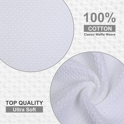 Kitinjoy 100% Cotton Waffle Weave Kitchen Towels, 4-Pack Super Soft and Absorbent Dish Towel for Drying Dishes, Kitchen Hand Towels, 20 in x 28 in, White