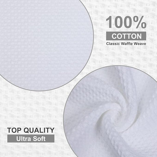 Kitinjoy 100% Cotton Waffle Weave Kitchen Towels, 4-Pack Super Soft and Absorbent Dish Towel for Drying Dishes, Kitchen Hand Towels, 20 in x 28 in, White