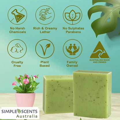 SSA Lemongrass & Lemon Myrtle Natural Soap Bars (6 Pack), 3.5 oz French Triple Milled Moisturizing Soap Bars Enriched with Organic Shea Butter | Ecofriendly Face & Body Bars For All Skin Types