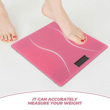 Rechargeable Digital Bathroom Scale for Body Weight High Accuracy Household Weight Scale with Sleek Design for Family Use in Bathroom Bedroom Pink Accent