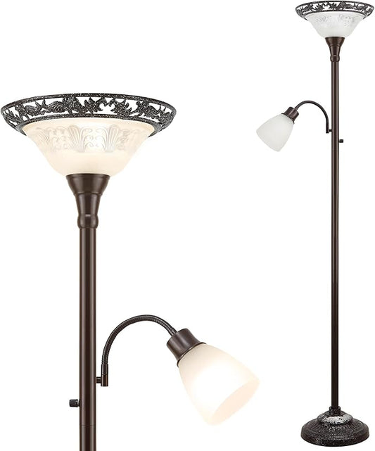 Luvkczc 70" Floor Lamp for Living Room, Bedroom, Office - 2 Head Standing Lamp with Metal Pole & Heavy Base - Vintage Tall Corner Reading Light - No Bulbs Included