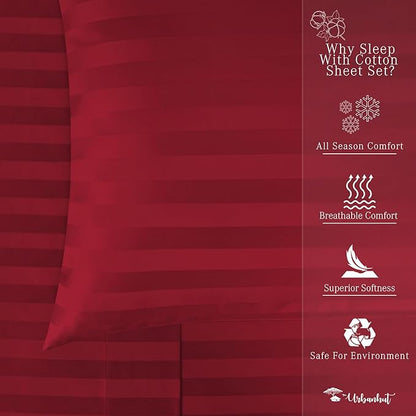 URBANHUT 800 Thread Count Egyptian Cotton Damask Striped California King Size Sheets Set (4 Pc) - Ultra Soft Sateen Weave Cal King Size Bed Sheets, Luxury Hotel Sheets with 16" Deep Pocket - Burgundy