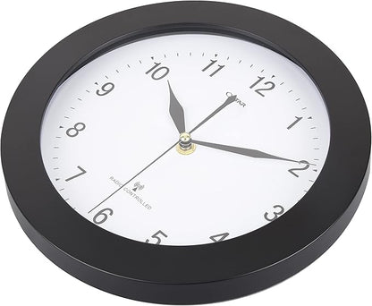 Atomic Wall Clock，US Auto Calibration Time 10 Inch Round Clock, Battery Operated