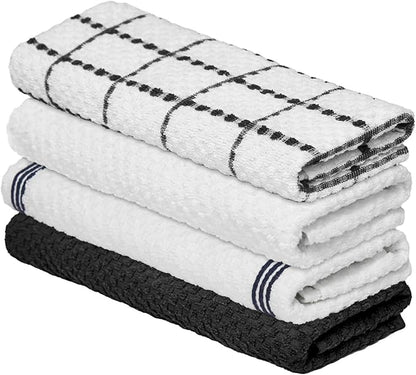 Artoid Mode Ring Spun Cotton Black Kitchen Dish Towels, 15x25 Inch Ultra Soft Absorbent Quick Drying Household Cleaning Tea Towels Bar Towels Set of 4