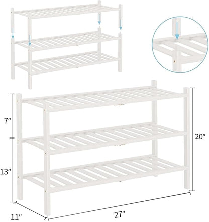 RONGJlA 2 Tier Bamboo Shoe Rack for Closet Free Standing Wood Shoe Shelf Storage Organizer for Entryway Small Space Stackable,White