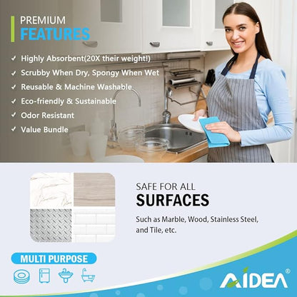 AIDEA Swedish Dish Cloth, 10PK, Swedish Dishcloths for Kitchen, Reusable Paper Towels Washable, Sponge Cloths Kitchen, Absorbent Dish Rags, Dish Towels Cloth, 7"x6"