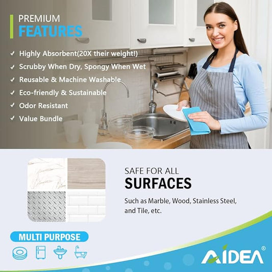 AIDEA Swedish Dish Cloth, 10PK, Swedish Dishcloths for Kitchen, Reusable Paper Towels Washable, Sponge Cloths Kitchen, Absorbent Dish Rags, Dish Towels Cloth, 7"x6"