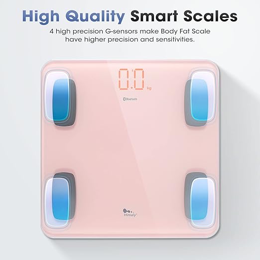 AGM Smart Scale for Body Weight, Digital Bathroom Weight Body Fat Scale, BMI Weighing Wireless Bluetooth Digital Scale, Body Composition Monitor with Smartphone App, 400lb/180KG Capacity (Pink)