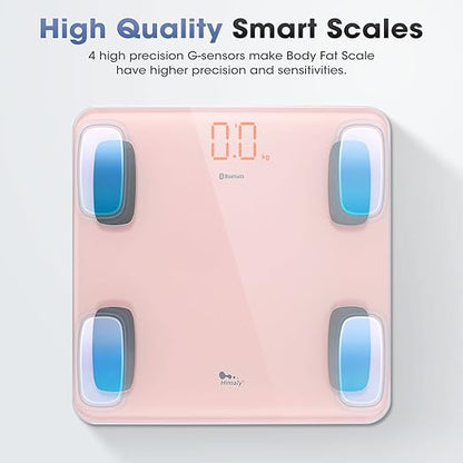 AGM Smart Scale for Body Weight, Digital Bathroom Weight Body Fat Scale, BMI Weighing Wireless Bluetooth Digital Scale, Body Composition Monitor with Smartphone App, 400lb/180KG Capacity (Pink)