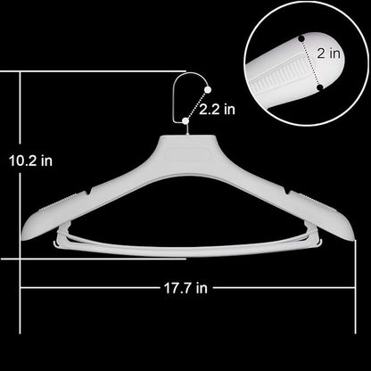 DEDU Suit Hangers for Men 15 Pack, White Coat Hangers Extra Wide Non Slip Width 17.7", Thick Plastic with Pants Bar & Metal Hook