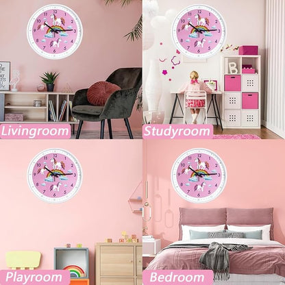 Pink Wall Clock,Silent Non Ticking Children's Décor Quiet Clocks for Kids Room,Office,School,Bedroom,Kitchen,Classroom (12 inch Pink)