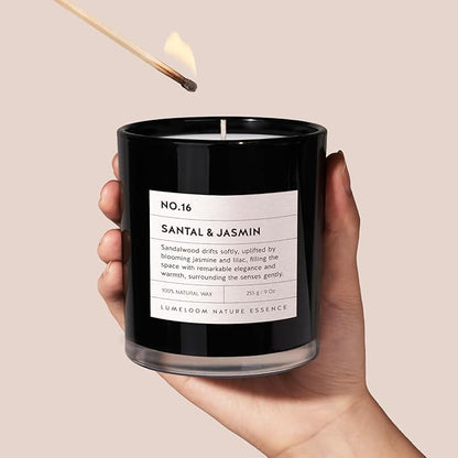 Santal & Jasmine Luxury Scented Candles, 9oz Soy Wax Candles for Home Scented, Jasmine, Sandalwood, Lilac Scent, Long Burning Time, Gifts for Women, Friends, Men, Sister, Teacher, Housewarming