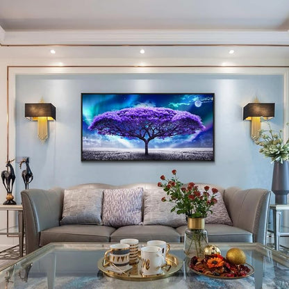 Wapluam Large Wall Art For Living Room Wall Decor For Bedroom Purple Trees Abstract Scenery Pictures Artwork Black Framed Canvas Prints Office Decor Painting Modern Nature Wall Art Ready to Hang