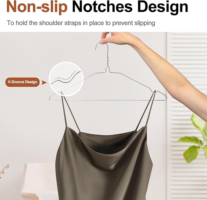 100 Pack Bulk Metal Clothes Hangers, Heavy Duty Wire Coat Hangers, Non-Slip, Ultra Thin Space Saving Hangers for Closet, Shirts, Suits, Pants, 16 Inch