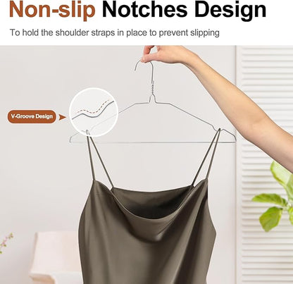 100 Pack Bulk Metal Clothes Hangers, Heavy Duty Wire Coat Hangers, Non-Slip, Ultra Thin Space Saving Hangers for Closet, Shirts, Suits, Pants, 16 Inch