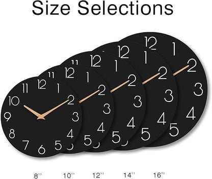 Wall Clock, 16 Inch Wooden Battery Operated Wall Clocks Silent Non-Ticking, Decorative Black Clock for Living Room, Bedroom, Kitchen, Home, Office, School, Hotel