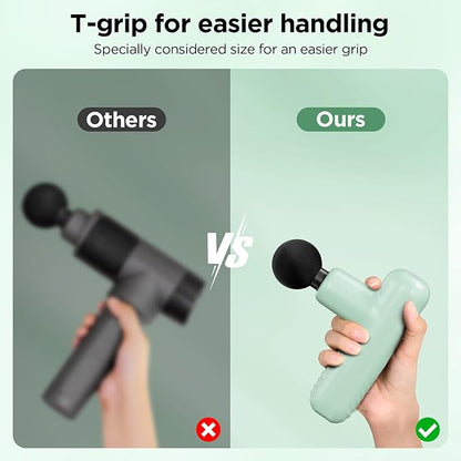 Mini Massage Gun, Powerful Handheld Muscle Massager for Back Pain Relief, Deep Tissue Percussion Small Massage Gun Travel Massager with 4 Massage Heads Silent Brushless Motor, Green