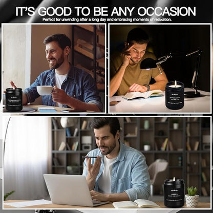 6 Pack Candles for Men - Mens Candle Gift Set, 42oz Scented Candles with Smoke Vanilla/Leather/Oak/Amber/Cardamom/Wood, 300 Hour Burn Time, Soy Candles Non-Toxic for Him, Home Office Man Cave Decor