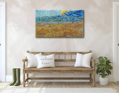 Vincent Van Gogh Canvas Wall Art, Evening Landscape with Rising Moon Painting Print Classic Large Poster Wall Decor for Bedroom Living Room Office - 24"x36"