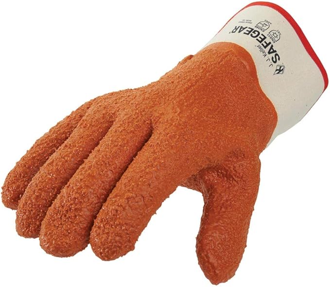 J. J. Keller & Associates, Inc. SAFEGEAR PVC Vinyl Work Gloves, 3 Pairs - EN388 Cut-Resistant Orange Textured Gloves