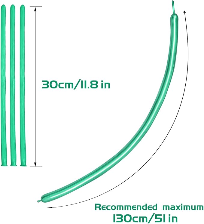 KAWKALSH 260 Metallic Green Long Balloons for Balloon Garland Thickening Skinny Latex Twisting Animals Modeling Christmas Birthday Wedding Party Festival Decorations 100pcs