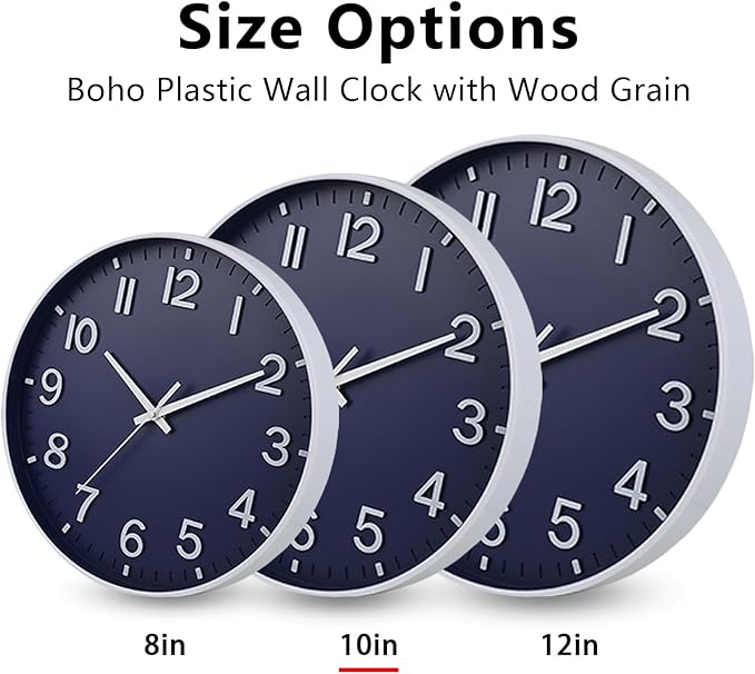 HZDHCLH Wall Clocks Battery Operated,Wall Clock Navy Blue,10 inch Wall Clock Silent Non Ticking Modern 3D Numbers for Kitchen Bedroom Living Room Office Classroom Decor