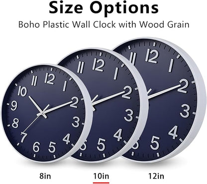 HZDHCLH Wall Clocks Battery Operated,Wall Clock Navy Blue,10 inch Wall Clock Silent Non Ticking Modern 3D Numbers for Kitchen Bedroom Living Room Office Classroom Decor