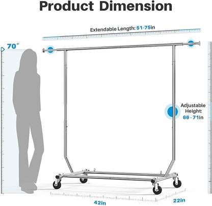 HOKEEPER Clothes Rack, Rolling Clothing Racks for Hanging Clothes, Portable Clothes Rack with Lockable Wheels, Commercial Heavy Duty Garment Rack for Bedroom, Living Room, Laundry, Balcony