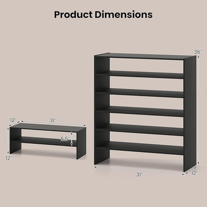 COSTWAY 6-Tier Shoe Rack, Extra Wide Shoe Shelf Organizer with Stackable Design, 31" Freestanding Adjustable Storage Shoe Stand for Small Space Entryway Hallway Closet (2,Black)