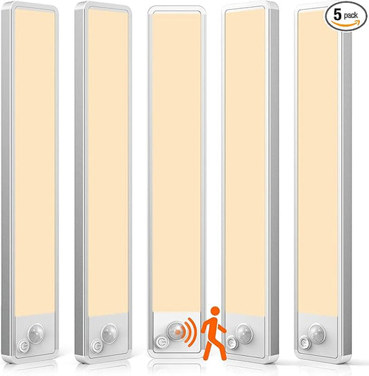 5 Pack Under Cabinet Lighting Wireless 14inch LED Motion Sensor Magnetic Light 2500maAh Rechargeable Indoor Closet Lights for Kitchen, Stairs Warm White