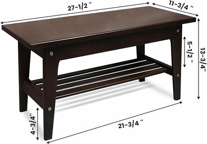 CONSDAN Wood Shoe Bench Rack, USA Grown Hickory, Entryway Bench with Shoe Storage, Mud Room Bathroom, Front Door, Outdoor/Indoor, Dark Walnut(Black)