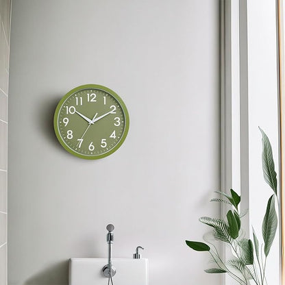 Wall Clock Small Analog 8 Inch Silent Non Ticking Battery Operated Modern Simple Decorative for Kitchen Office Bedroom Bathroom Living Room(Olive Green)