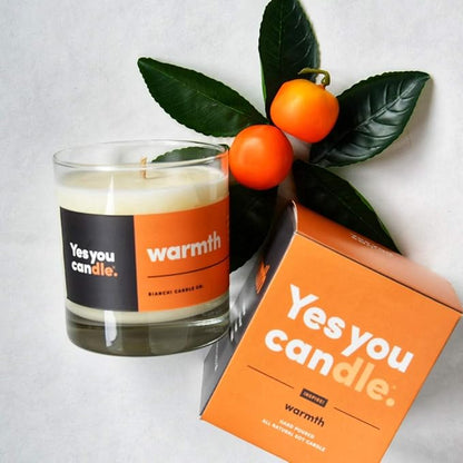 Warmth, Inspirational 8oz Highly-Scented Soy Candle, Made in USA, Great Message, Pure Essential Oils, Aromatherapy, 100% Pure, Buttered Rum & Tangerine