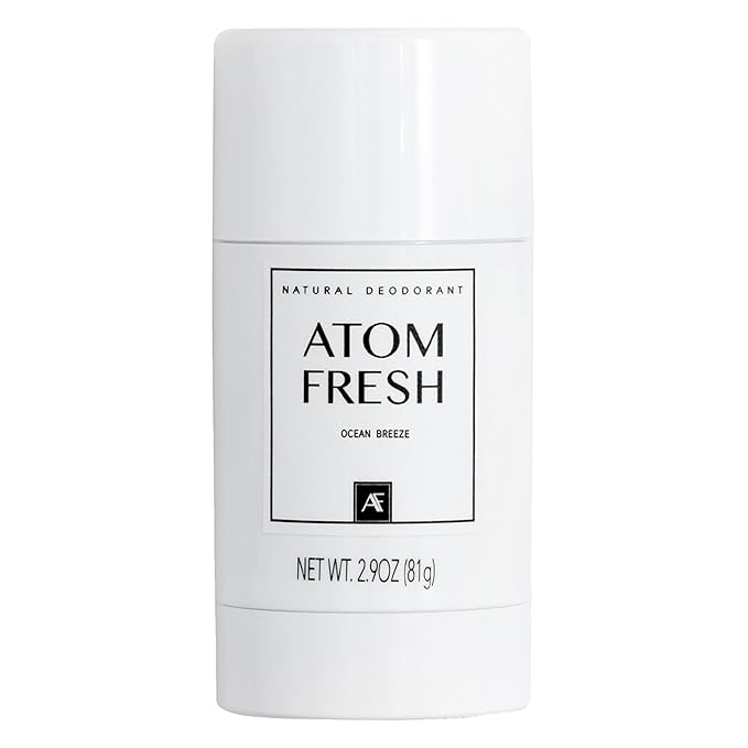 Atom Fresh Natural Deodorant Solid Stick – 72H Triple Odor Defense – Aluminum-Free, Baking Soda-Free – With Amino Acids, Mineral Powder, Plant-Based Starch – Ocean Breeze – Skin Safe – 2.9 oz