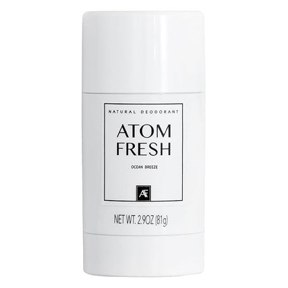 Atom Fresh Natural Deodorant Solid Stick – 72H Triple Odor Defense – Aluminum-Free, Baking Soda-Free – With Amino Acids, Mineral Powder, Plant-Based Starch – Ocean Breeze – Skin Safe – 2.9 oz