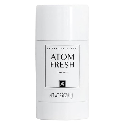 Atom Fresh Natural Deodorant Solid Stick – 72H Triple Odor Defense – Aluminum-Free, Baking Soda-Free – With Amino Acids, Mineral Powder, Plant-Based Starch – Ocean Breeze – Skin Safe – 2.9 oz