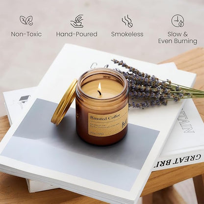 M&SENSE Roasted Coffee Scented Christmas Candle Gift, Aromatherapy Candle Set for Women, Soy Wax Candles Home Scented, Long Lasting Amber Jar Candles Gift for Christmas, Thanksgiving, Holiday