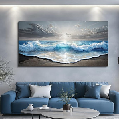 QIYILEXWART Canvas Wall Art For Living Room Large Wall Decor For Office Bedroom Decorations Ocean Waves Landscape Pictures Farmhouse Painting Artwork Room Wall Mural Aesthetic Home Decor 30x60 In