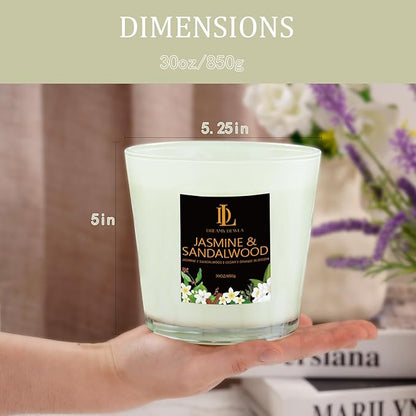 Large Candle Jasmine & Sandalwood Scented, 4 Wick Natural Soy Candles for Home Scented, 30oz Big Candle Long Lasting, Home Aromatherapy Candles Housewarming Valentine's Day Gift for Women Men