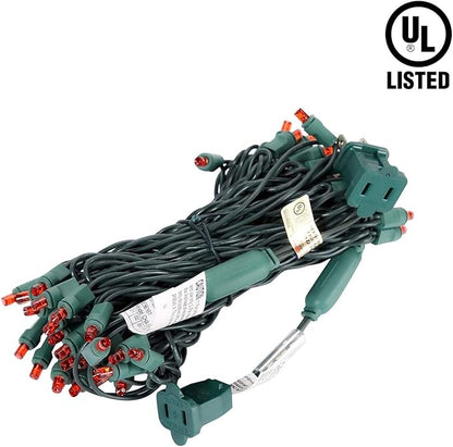 LED Christmas Lights 50 Counts, LED Christmas Light Seamless for Outdoor and Indoor, Commercial Lighting Grade, Red Light, Green Wire, 25 Feet, UL Listed