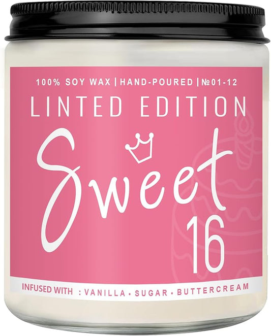 16th Birthday Gifts for Women, Perfect Birthday Present, Funny Presents for Mom, Friends, Wife, Sister, 7oz Vanilla Cream-Scented Candle