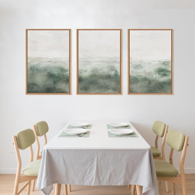 Large Abstract Sage Green Framed Canvas Wall Art,Neutral White and Grey Wall Decor,Modern Pastel Wall Painting,Illustrations Artwork for Living Room,Bedroom,Dining Room,Office -24"x36"x3