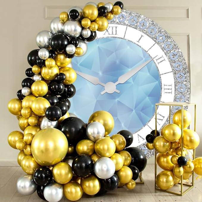 5x5ft Crystal Blue Clock Round Backdrop Cover Luxury Silver Blue Clock Circle Backdrop Background Girls Kids Newborn Baby Shower Women Birthday Party Decorations Congrats Grad Studio Props
