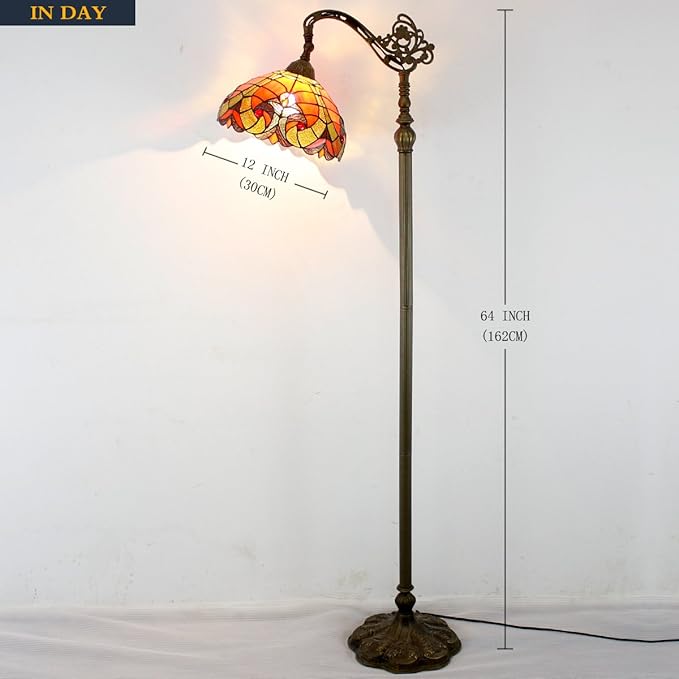 WERFACTORY Tiffany Floor Lamp Red Liaison Stained Glass Arched Lamp 12X18X64 Inches Gooseneck Adjustable Corner Standing Reading Light Decor Bedroom Living Room S160R Series