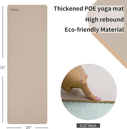 HAHE Yoga Mat Thick (8MM,1/3"), Eco-Friendly POE Non Slip Yoga Mat, High Rebound & Shock Absorption, Anti-Tear & Sweat-Resistant for Yoga, Fitness, Home, Workouts, Large Pilates Mats 72"x24" with Carrying Strap