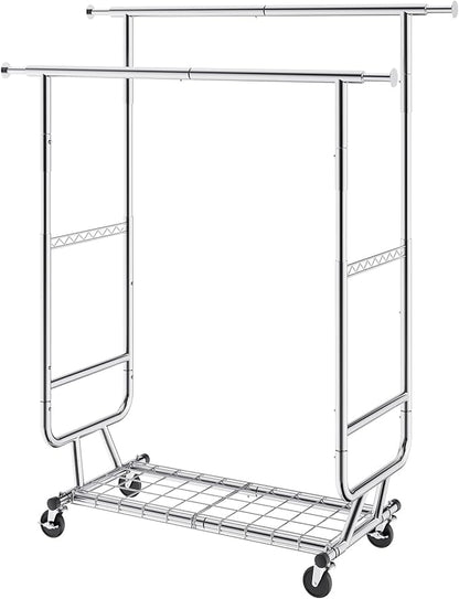 VEVOR Clothes Rack, Rolling Clothing Garment Rack, Extendable Carbon Steel Clothing Racks with Wheels for Bedroom, Laundry, Living Room