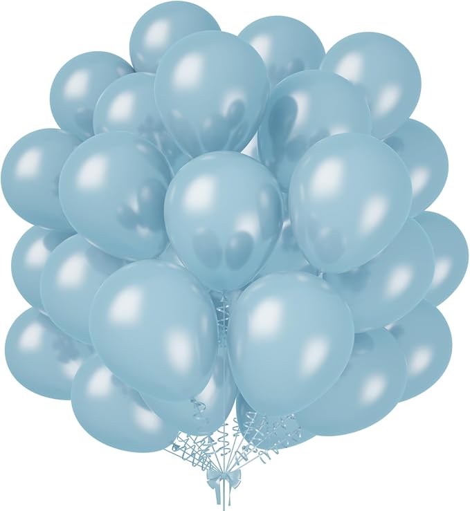 KALOR 12 Inch Pearl Blue Balloons, 50 Pcs Shiny Latex Helium Balloons for Kid's Birthday Party, Baby Shower, Wedding, Graduate Party Decorations